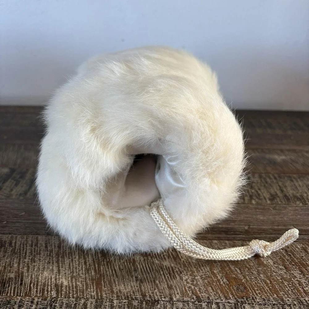 Vintage Christmas Holiday Rabbit Fur Muff Hand warmer Child 8X6 1950s Victorian